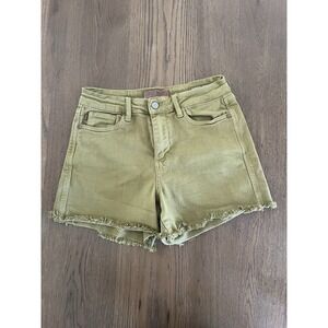 Judy Blue Macha Green Cutoff Fray Hem Shorts Mid-Rise Size M